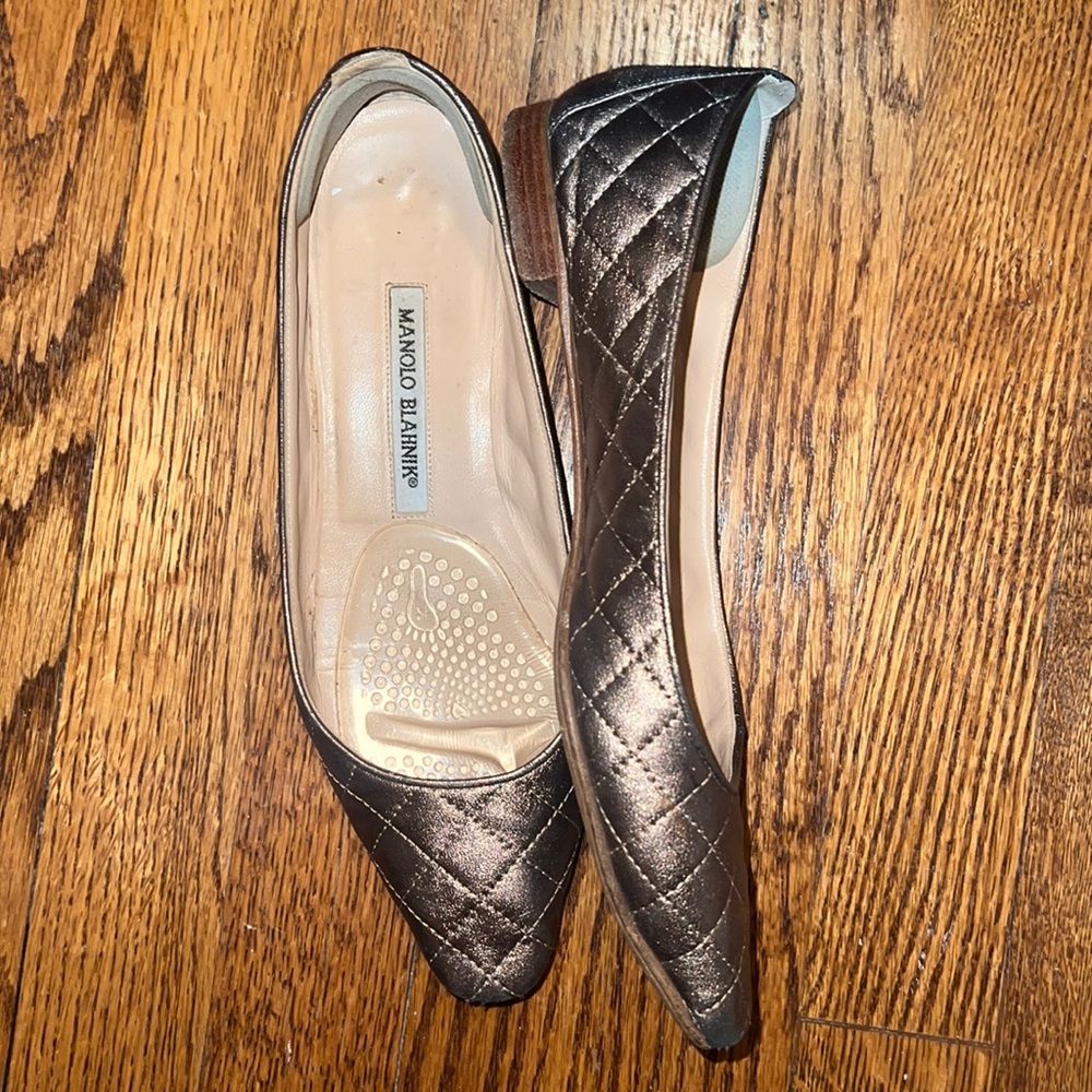 Manolo Blahnik metallic quilted flats